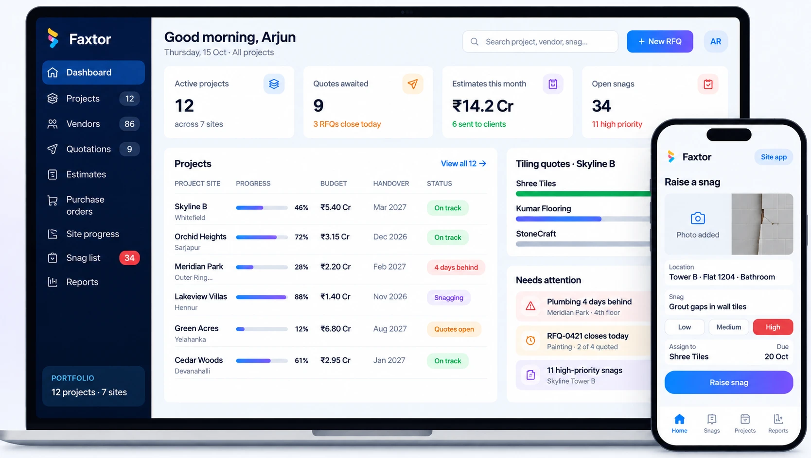 Construction & Project Management dashboard
