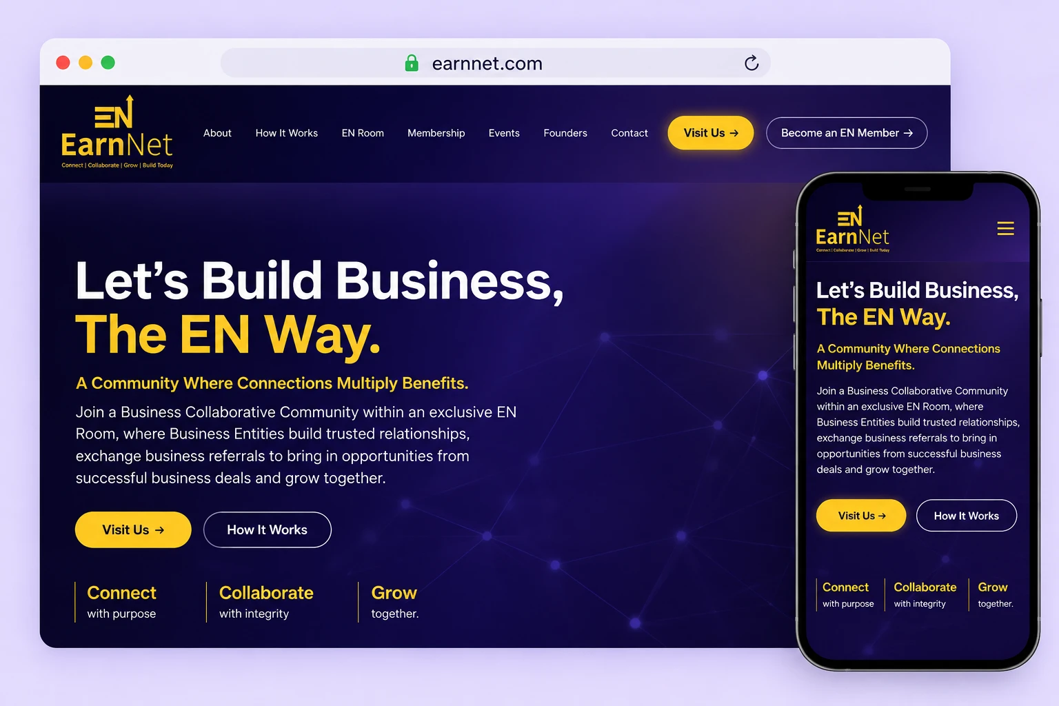 The EarnNet website (earnnet.in) on a laptop and a phone